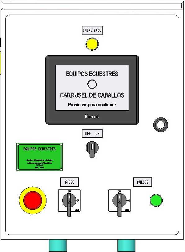 Diagrama del panel de control de un carrusel de caballos con pantalla digital.